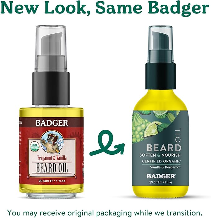 Badger Beard Oil, Babassu & Jojoba, Certified Organic, Premium Beard Conditioner, Beard Oil for Dry Skin, Beard Oil for Long Beards, Facial Hair Oil, 1 fl oz Glass Bottle