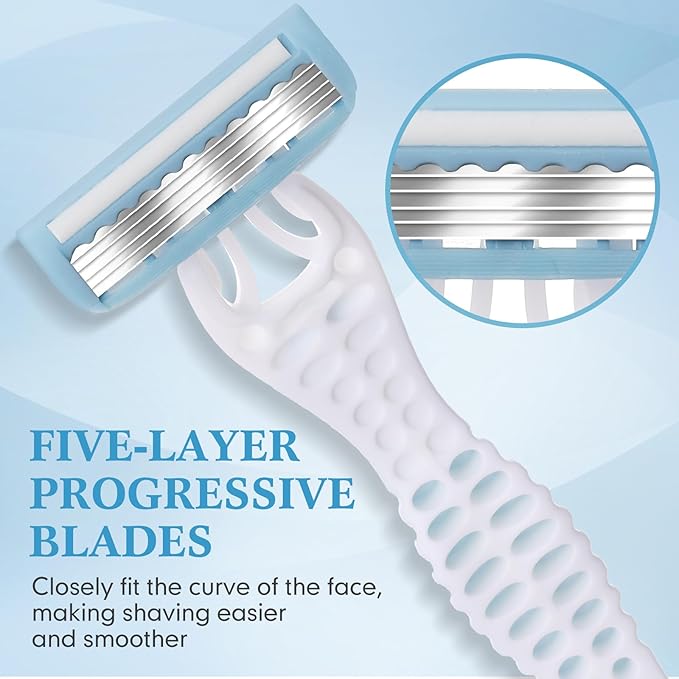 36 Pcs Women Disposable Razors Bulk 5 Blade for Sensitive Skin Individually Packaged Shaving Razors for Hotel Spa Travel Daily