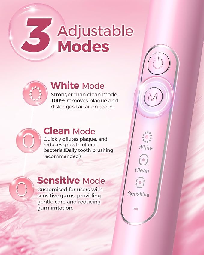 TEETHEORY Rotating Electric Toothbrush for Adults with 8 Brush Heads, Deep Clean Rechargeable Electric Toothbrush with 4 Modes and 2 Min Smart Timer, Last 30 Days and IPX7 Waterproof Pink