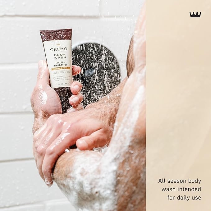 Cremo Rich-Lathering Italian Bergamot Travel Size Body Wash Men, Notes of Italian Bergamot, Neroli Blossom, and Fresh Vetiver, 3 Fl Oz Travel Essentials