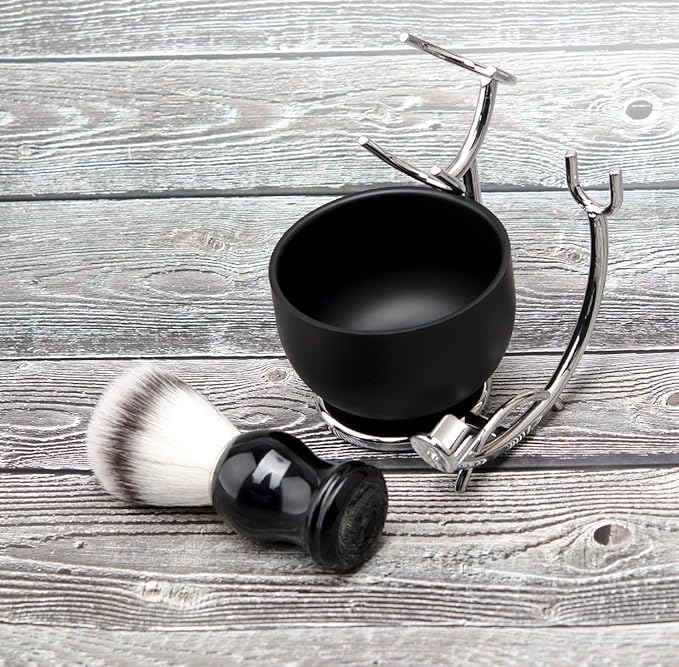 Grandslam Shaving Brush and Bowl Kit for Men, 3 in 1 Shaving Brush Set, Stainless Steel Shaving Bowl and Stand, Shaving Kit for Men