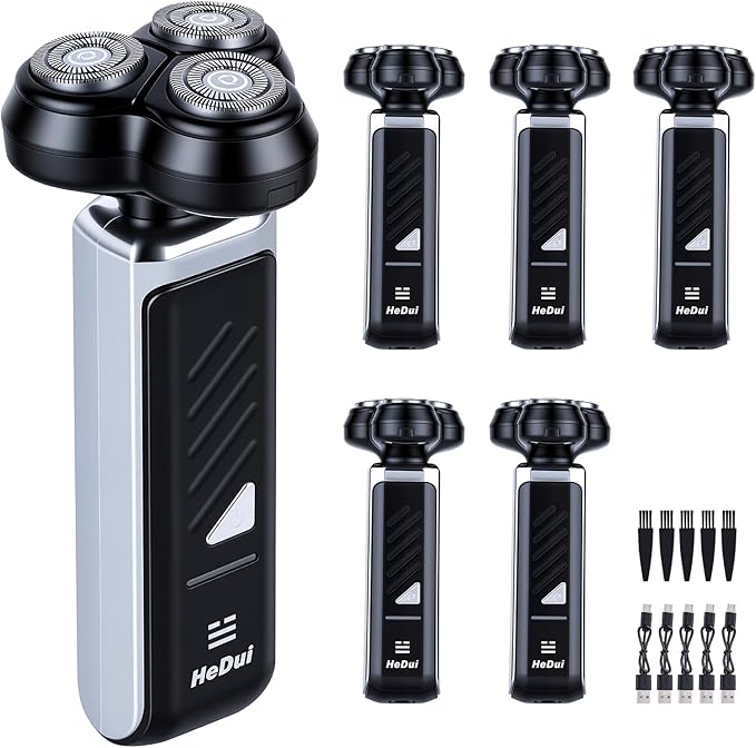 5-Pack Electric Rotary Shavers for Men 3D Floating Head Rotary Razor USB-C Rechargeable Easy Clean Magnetic Head Ideal Gift for Dad Husband Travel Razor for Men Stocking Stuffers