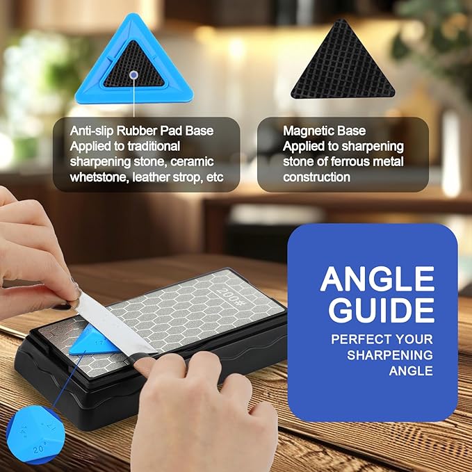Double-sided Diamond Sharpening Stone,Knife Sharpening Stone with Extra Fine 1200/Coarse 400 Grit Diamond Plate, Storage Case with Non-Slip Base & Angle Guide(7 x 3.5 Inch)