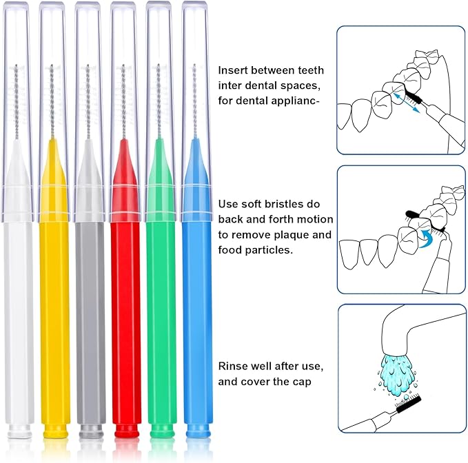 Patelai 100 Pieces Braces Brush for Cleaner Interdental Brush Toothpick Dental Tooth Flossing Head Oral Dental Hygiene Flosser Toothpick Cleaners Tooth Tool(Assorted Colors,Multiple Sizes)