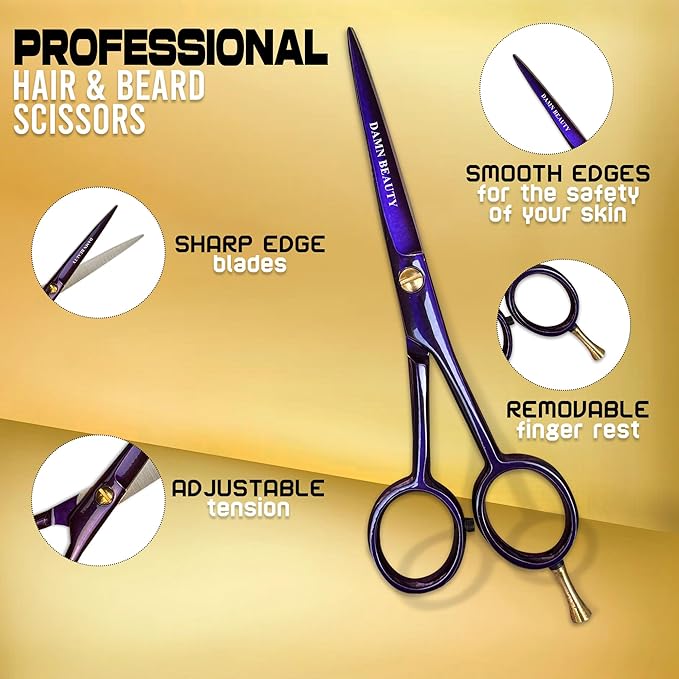 5.5" Professional Hair and Beard Scissor For Men & Women German Shears Use for Facial Hair, Trimming, Grooming, Cutting, and Styling of Beard (Purple)