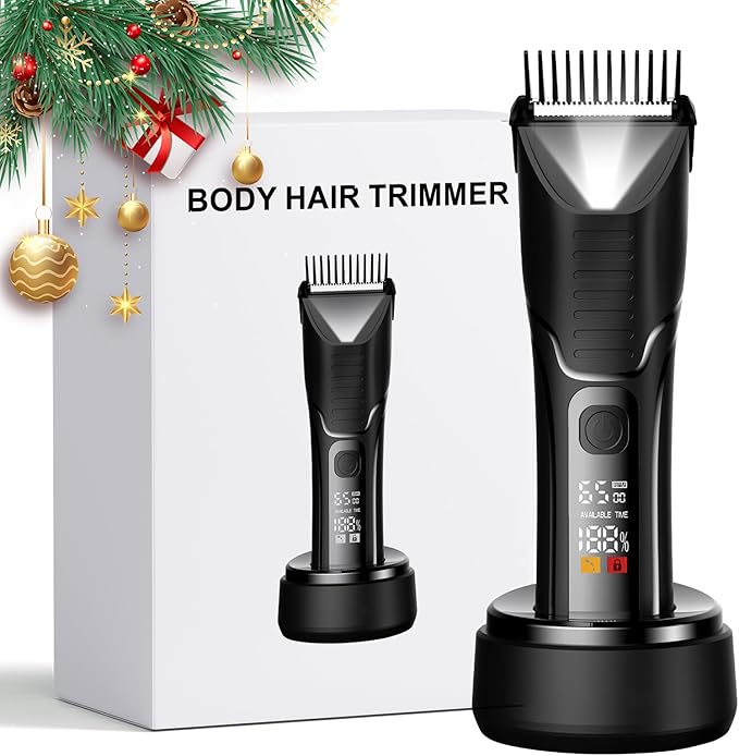 Body Hair Trimmer for Men - Pubic Hair Trimmer for Man - Electric Ball Shaver with LED Light - IPX7 Waterproof Wet/Dry Groomer kit for Groin -USB-C Rechargeable - Men's Pubic, Groin and Body Shave