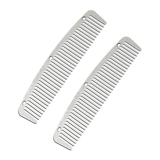 2 Pcs Metal Pocket Combs, Small Comb for Men Women, Mustache Comb Steel Beard Comb, Travel Comb, Easy Take, Wood Grain Design