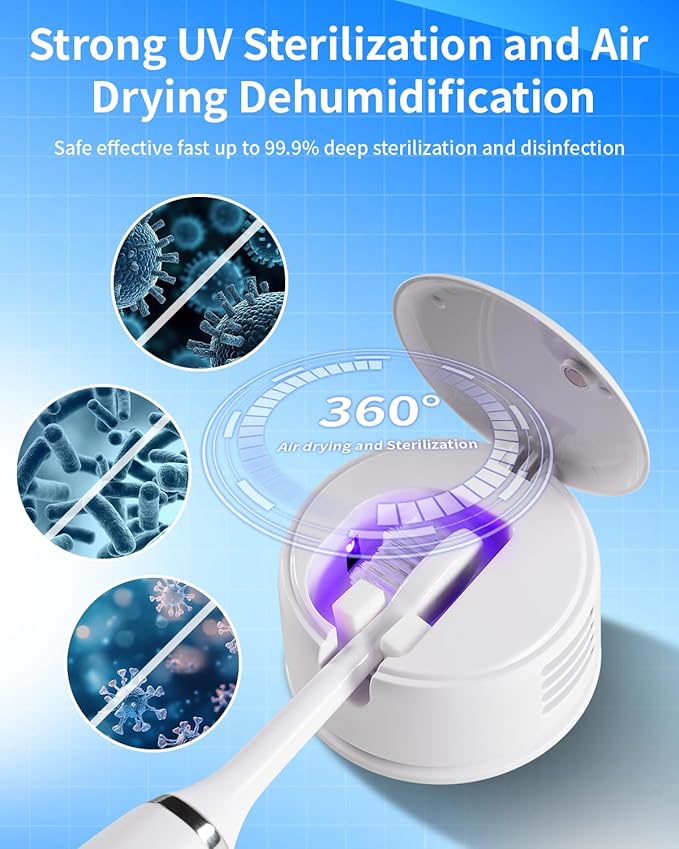 UV Toothbrush Sanitizer for Bathrooms, Single Toothbrush Sanitizer, Wall Mounted Tooth Brush Sanitizer Holder with Fan Drying, No Drilling (White)