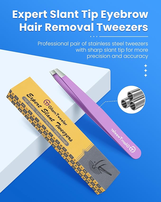 Expert Eyebrow Hair Removal Tweezer, High Precision Slant Tip Stainless Steel Tweezers for Men and Women