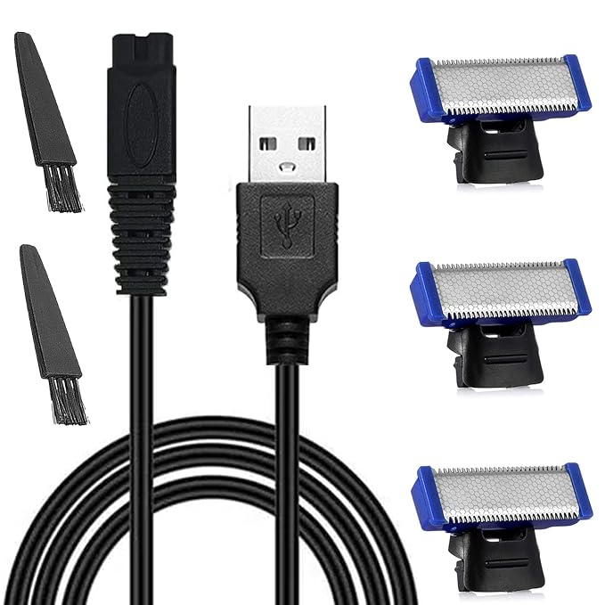 3PCS LinMei Solo Replacement Head and Shaver Charging Cord for Mens Solo Shaver Electric Trimmer with Clean Brush