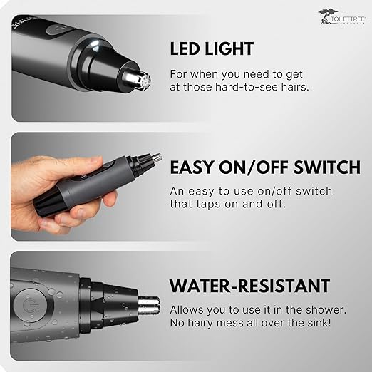 ToiletTree Products Water Resistant Nose and Ear Hair Trimmer with LED Light