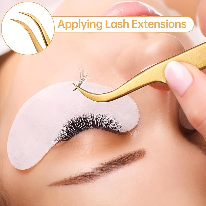MGER Lash Tweezers for Eyelash Extension-Professional Lashing Tweezers for Mega Volume Mink Eyelashes Extensions Applying, Gold tweezers