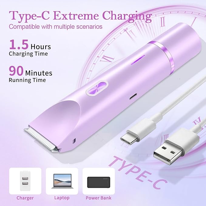 Bikini Trimmer for Women, 2-in-1 Dual Head Shaver Women, IPX7 Waterproof Gentle Electric Razors for Sensitive Areas, Cordless Hair Removal for Shower & Travel, Holiday Gift (Purple)