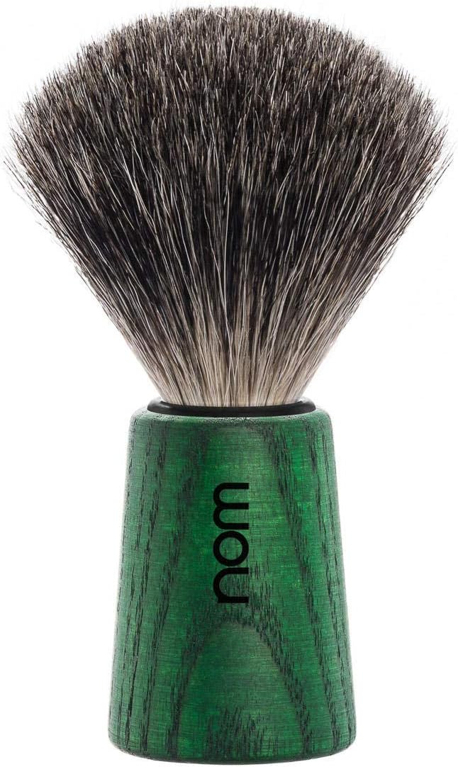 NOM Theo Shaving Brush | Pure Badger Shave Brush for Shaving soaps and creams | Exfoliating Shaving Brush| Green Ash handle