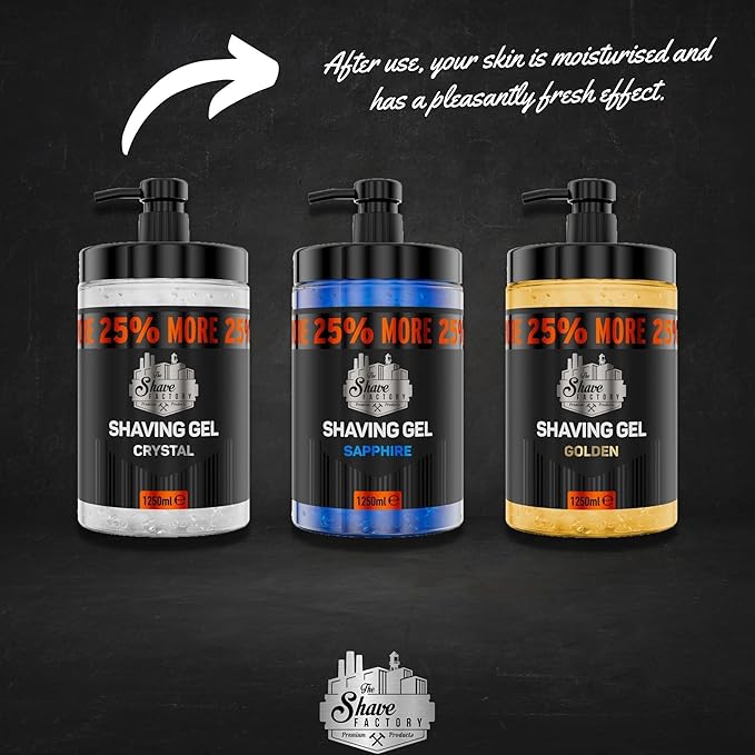 The Shave Factory - Shaving Gel | Non-Irritating | Precise shave on face and body | Shaving gel for men | Moisturizes the skin | 1250ml (42.25fl oz.) (Golden)