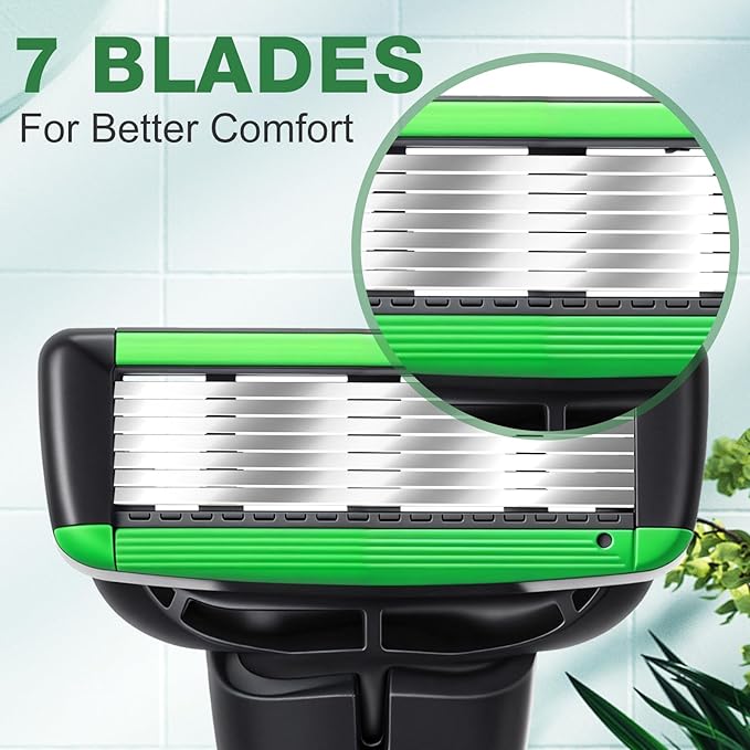 34 Pcs Shaving Kit for Men Disposable Men's Razors Set Refillable 7-blade Razors Travel Shave Set Designed for Sensitive Skin, 2 Handle and 32 Razor Blade Refills