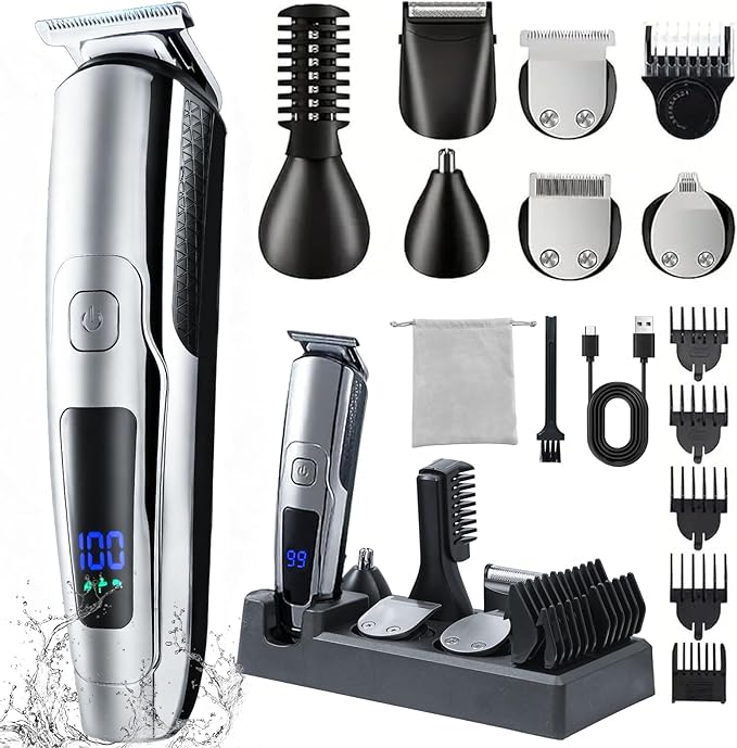 Beard Trimmer for Men, 20 Length Settings, 14-in-1 Cordless Grooming Kit, Waterproof Electric Razor for Men, Hair Trimmer, Nose Hair Trimmer, Cordless Hair Clippers with Travel Bag for Blade Storage