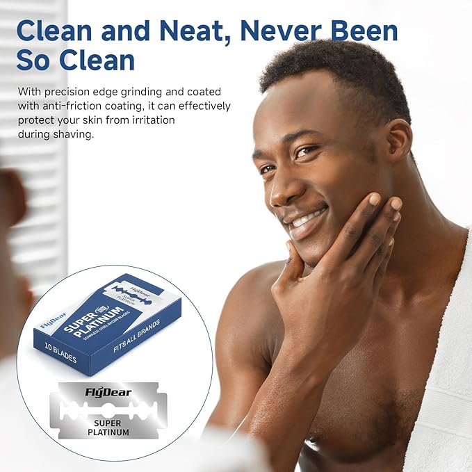60Pcs Double Edge Safety Razor Blades, Platinum Stainless Steel Straight Razor Blades for Men, Precision Shaving for Smooth, Comfortable Close Shaves, Fits Most Double Edge Razors
