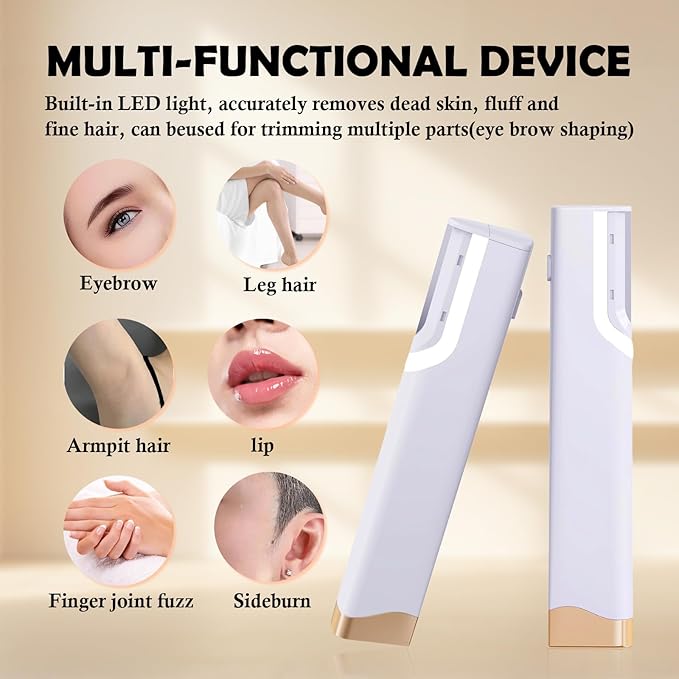 Rechargeable Sonic Dermaplane Razor for Women Face, 2-in-1 Painless Facial Hair Removal & Exfoliation Tool with 5 Japanese Medical-Grade Steel Replacement Blades, Smooth & Safe, Portable Beauty Devic