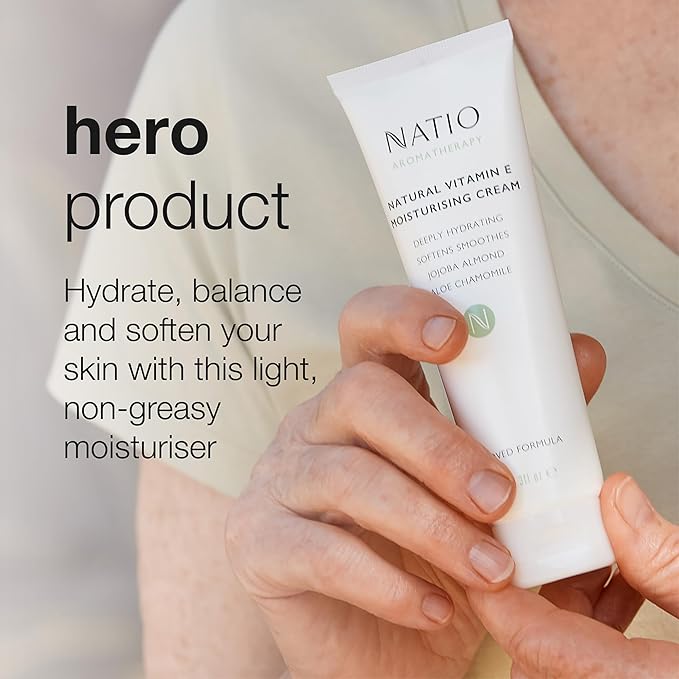 Natio Australia Aromatherapy Natural Vitamin E Moisturizing Cream, 3.4 oz - Non-Greasy Aloe Vera Face Moisturizer - Deeply Hydrating Face Cream (Pack of 2)