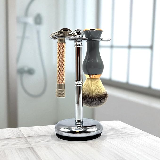 Parker Safety Razor, The Adjust-O-Stand, Adjustable Safety Razor & Shave Brush Stand, Simple to Customize to fit Any Size Shave Brush - PATENT PENDING