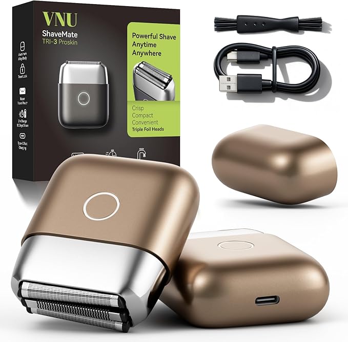 VNU Alloy Body Foil Shaver, Mini Pocket Shaver for Travel, Electric Razor for Men Face Beard, IPX7 Waterproof & 60-Day Standby, Gift for Men/Boyfriend/Husband/Dad/Brother (Desert Titanium)
