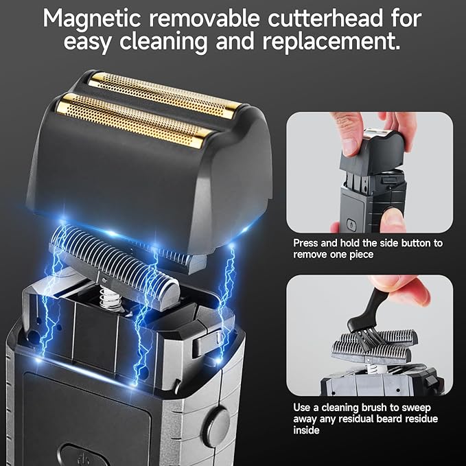 Foil Shaver for Men, Electric Razor with 2-Speed Settings, High-Speed Waterproof Dual Floating Blades for Close Shaving, Rechargeable with LED Display, Ideal for Face, Beard & Head Shaving