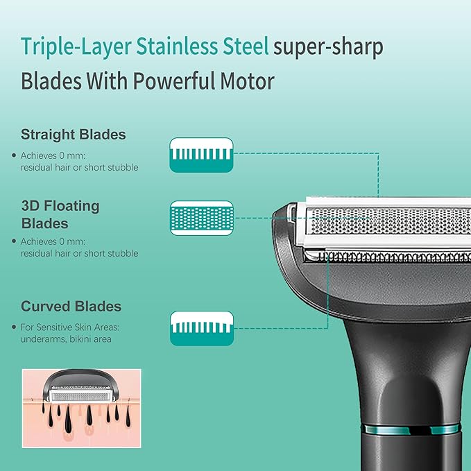 VGR 625 Body Hair Trimmer for Men,3-in-1 Versatile Electric Trimmer for Body/Eyebrow/Beard/Nose/Ear Hair,USB Rechargeable Mens Grooming Kits, IPX5 Waterproof Mens Shaver Portable Travel Set