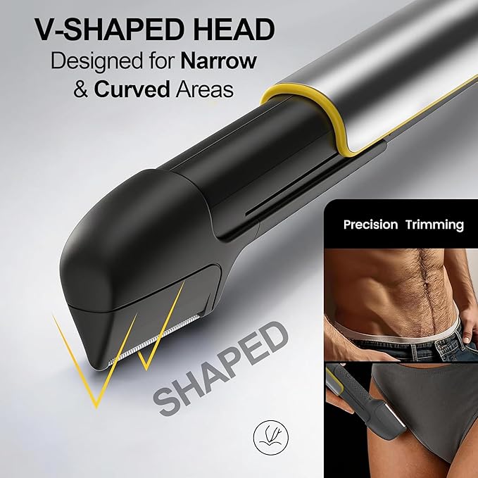 Brrnoo Body Hair Trimmer, Rechargeable Electric Trimmer with Extendable 2 Inch Arm and 5 Detachable Combs, with USB Cable and Cleaning Brush, for Men Beard Face Chest Legs Sensitive