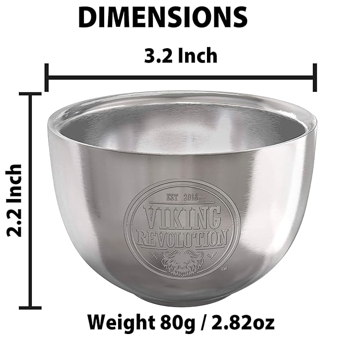 Viking Revolution Stainless Steel Shaving Soap Bowl- Shaving Mug for Shave Cream & Soap- Double Layer, Unbreakable Shaving Cup for Wet Shave 3.2" x 2.2"