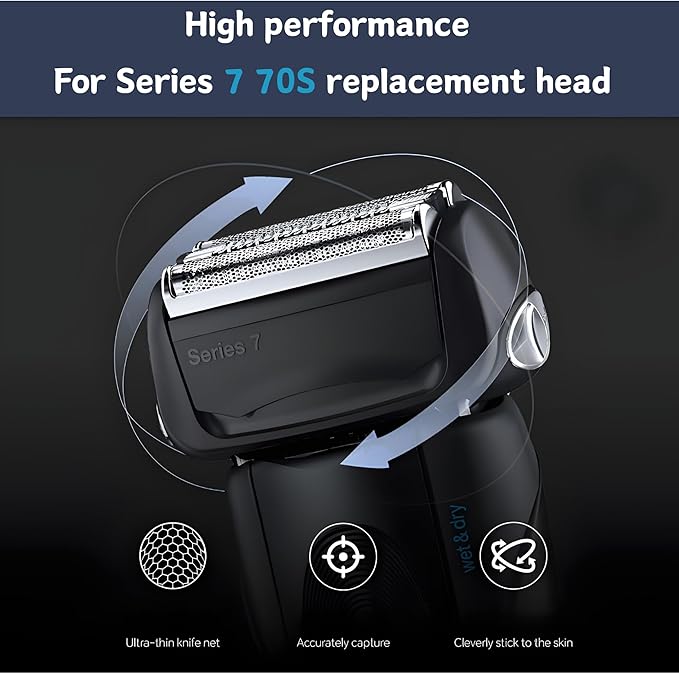 2pc Series 7 70S Electric Shaver Replacement Head for BRAU n Series 7, Compatible with Bra un Series 7 Men Razor for 720cc, 730cc, 735s, 750cc, 760cc, 790cc, and 795cc Etc Shaver Foil
