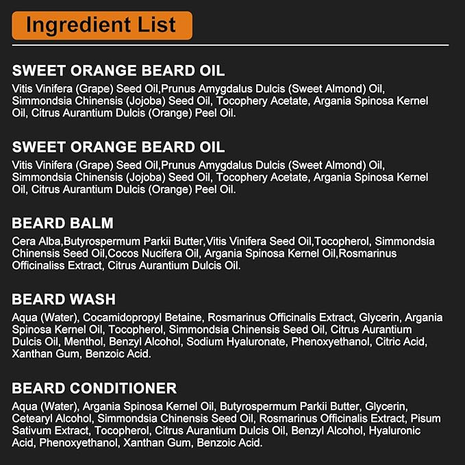 XIKEZAN Mens Gifts, Beard Grooming Kit with Sweet Orange Beard Wash,Oil, Conditioner,Balm,Brush,Comb,Cool Mens Christmas Secret Santa Gifts for Dad Husband Grandpa Boyfriend Him Stocking Stuffers
