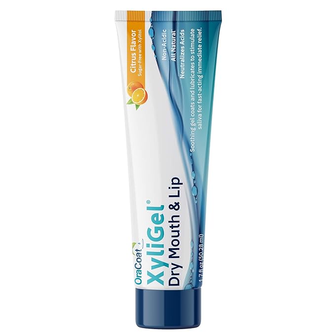 OraCoat XyliGel, Dry Mouth Gel, Soothing Citrus Oral Gel with Xylitol, Lip Moisturizer for Very Dry Lips, Lip Hydration, Sugar-Free Relief, 1.7 Fl Oz, 1 Pack.