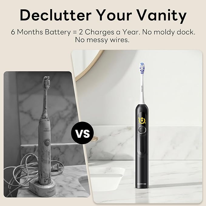 AI Sonic Electric Toothbrush for Adults with Brushing Score & Smart Timer Display, 6-Zone Tracking, Rechargeable Whitening Brush with Soft Heads (Midnight Black)