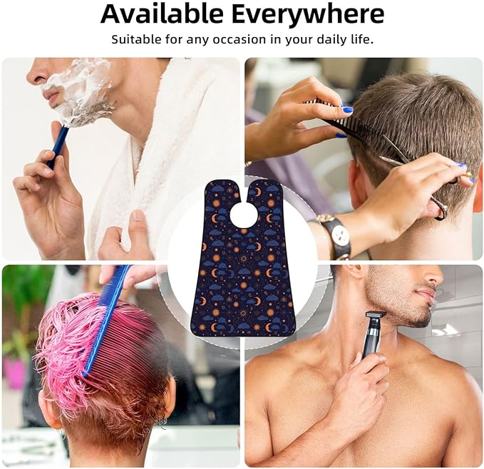 Waterproof Beard Grooming Bib, Magic Constellations Sun Moon Stars Mystical Astrology Shave Bib, Non-Stick Hair Catcher for Shaving Trimming, Apron Essential for Men Dad