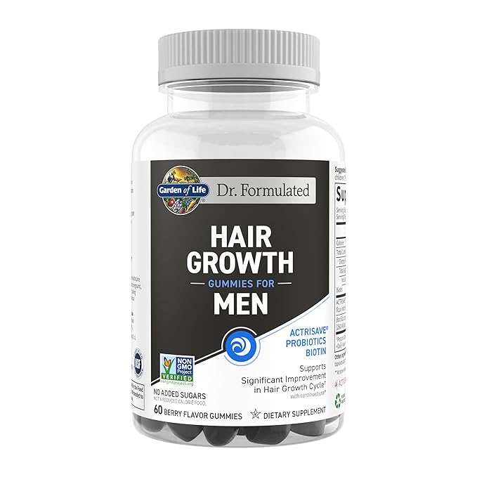 Garden of Life Dr. Formulated Hair Growth Gummies for Men, with Biotin and Clinically Studied Extracts to Support Men’s Hair Growth, Delicious Berry-Flavored Gummies, 60 Count