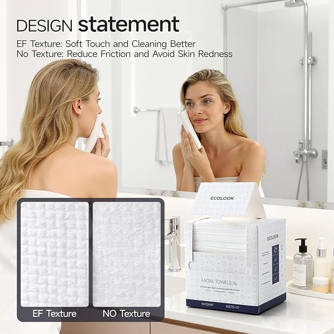 ECOLOOK Face Towels XL Travel Pack, 3-Box (12 Count Each)| Thickened Disposable Face Towels for Travel| TSA-Friendly,Premium Dry Wipes for Sensitive Skin & Makeup Removal