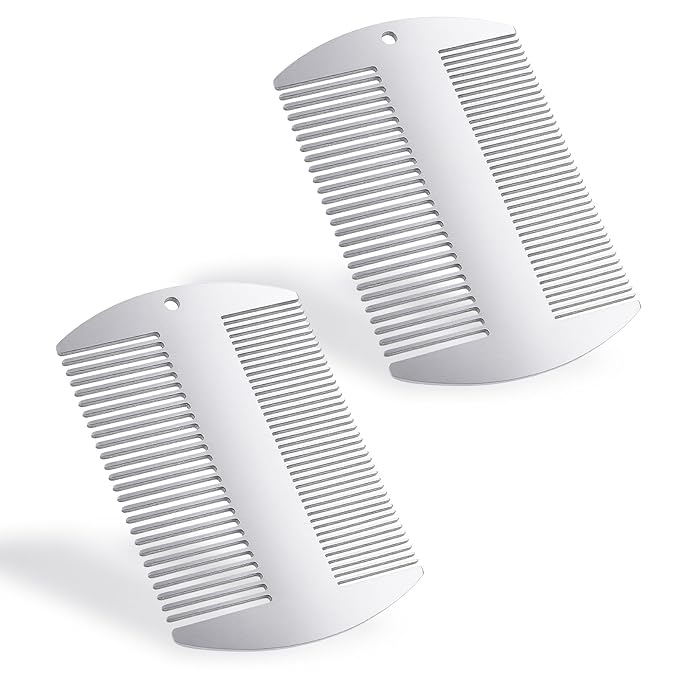 2 Pcs Metal Hair Combs for Women Stainless Steel Beard Mustache Comb Anti-Static Dual-Action Beard and Hair Wallet Comb Credit Card Size for Grooming on the Go Gift(Silver)