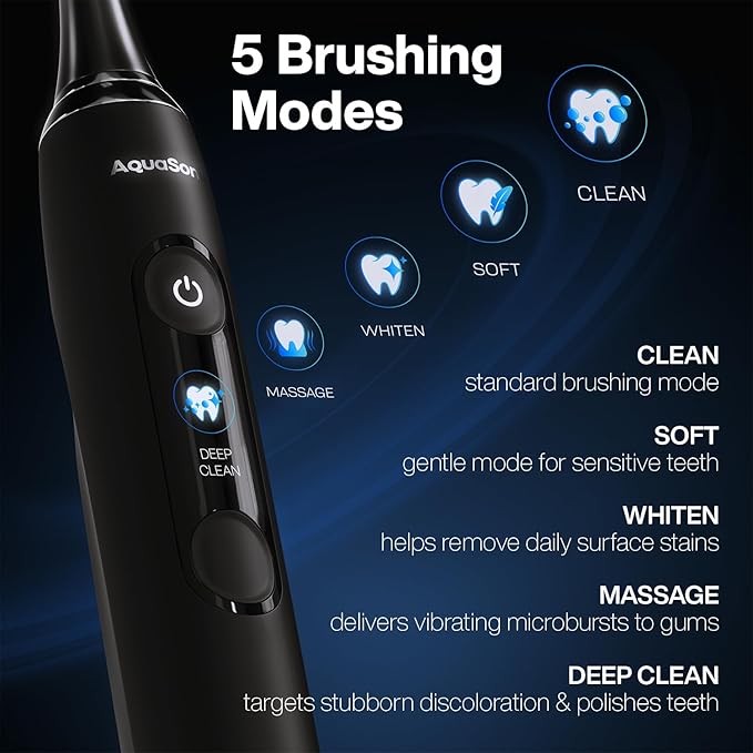 Aquasonic Clinical AQ Ultra-Whitening Smart Toothbrush with Touchscreen, Bluetooth & Brushing Coach - 2 Brush Heads & UV Sanitizing Charging Case