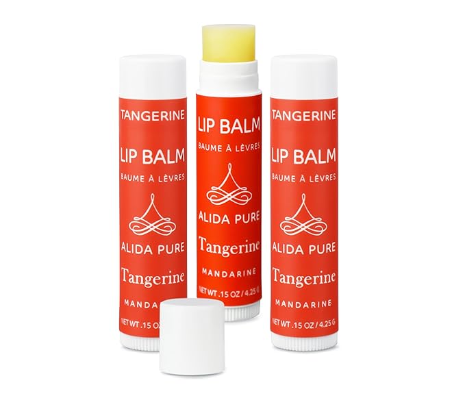 Tangerine Lip Balm, Vegan Set, Beeswax Free, with Organic Jojoba and Avocado Oil, Candelilla Wax, and Vitamin E, Natural Moisturizer For Dry, Chapped, or Cracked Lips, 3 Tube Set