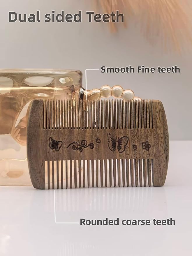 Men Handmade Beard Comb With 100% Natural Green Sandalwood In Fine&Wide Teeth For Long And Short Beard, Hair