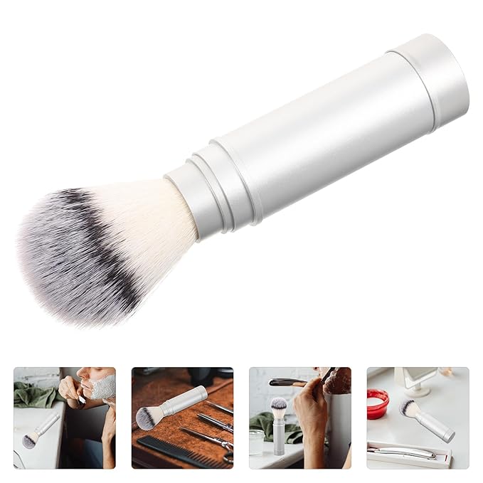 NOLITOY Portable Travel Beard Shaving Brush for Men, Nylon Bristle Face Cleaning Shave Brush with Metal Handle, Lightweight Grooming Tool for Travel and Daily Shaving
