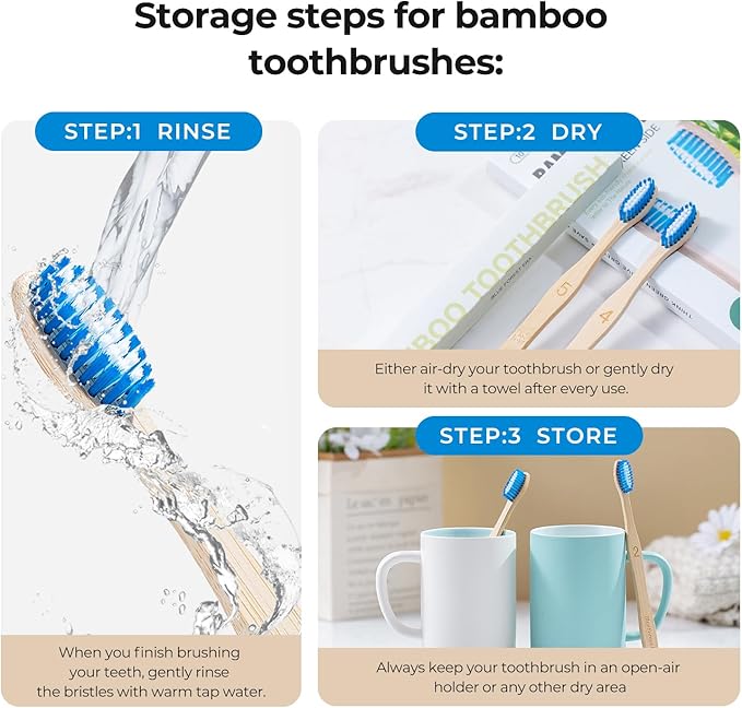 Bamboo Toothbrushes 10 Count, Soft Plant-Based Bristles, Natural Wooden Toothbrush for Adults, Biodegradable Travel Tooth Brushes