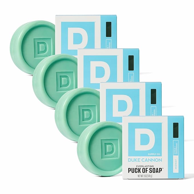 Duke Cannon Supply Co. Puck Soap Bundle – Men’s Rounded Bar Soap with Masculine Scents, Hydrating & Deep Cleansing, Midway, 5 oz (4 Pack)