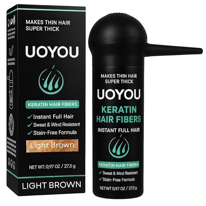 LIGHT BROWN Hair Fibers for Thinning Hair 27.5g Bottle with Applicator | Natural Keratin Hair Fibers Concealer for Hair Loss for Men and Women | Hair Building Fibres Powder [LIGHT BROWN]