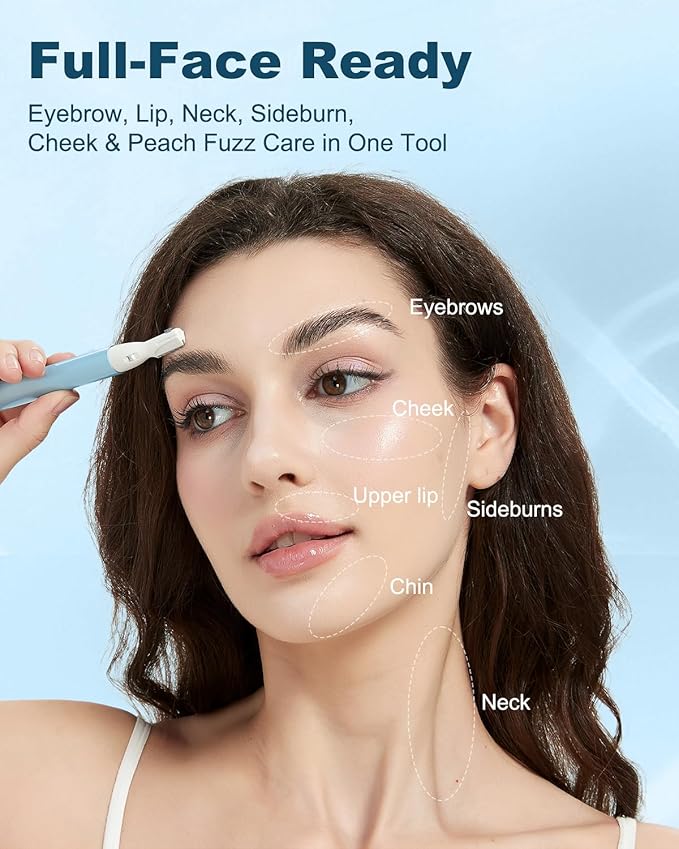 Eyebrow & Facial Hair Trimmer, Precision Detailer with Rinseable Blade, Battery Operated, Double-Sided Razor for Fine Hair, Chin & Peach Fuzz, Compact Pen Size, Safe & Gentle Touch-ups