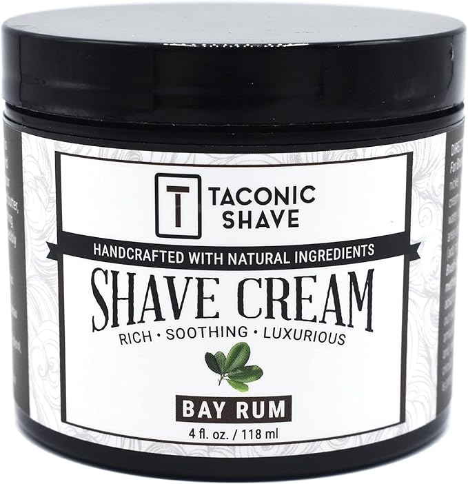 Taconic Shave, All Natural Shave Cream – Highly-Concentrated, Shaving Cream for Men – 4 oz. Moisturizing Shaving Cream Tub with Skin Soothing Ingredients – For All Skin Types - Classic Bay Rum