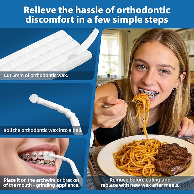 VINSULLA Orthodontic Wax for Braces - 750 Precut Dental Wax Dots Braces Wax Strips,Safe for Kids & Adults,Wax for Dental Brackets & Aligners 15Pack