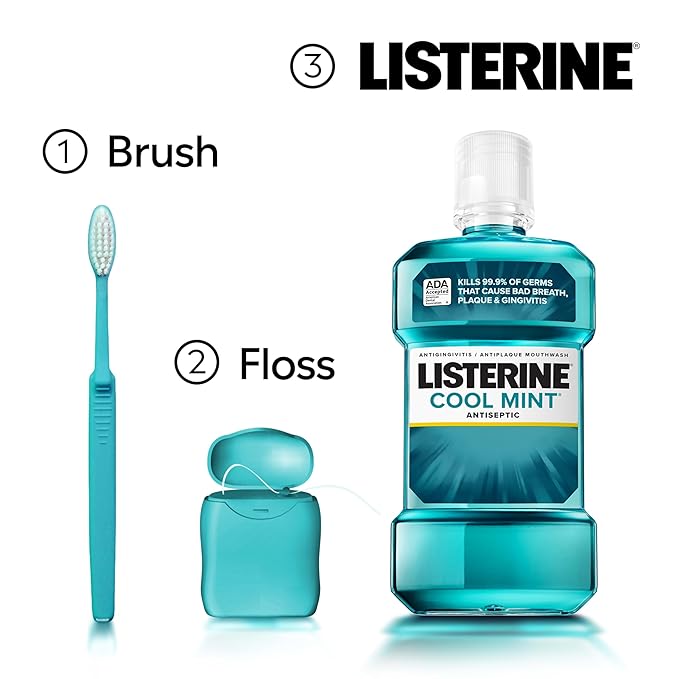 Listerine Cool Mint Antiseptic Mouthwash, Daily Oral Rinse Kills 99% of Germs that Cause Bad Breath, Plaque and Gingivitis for a Fresher, Cleaner Mouth, Cool Mint Flavor, 1.5 L (Pack of 2)