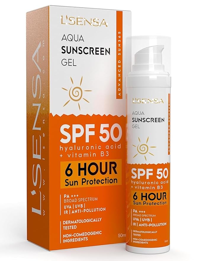 Sunscreen SPF 50 for Oily Skin, Anti-Tan, Waterproof Sun cream, 1% Hyaluronic Aqua Gel, Free from Oxybenzone, For Oily, Combination & Ace Prone Skin, Make-Up Friendly For Women & Men, 50Gram